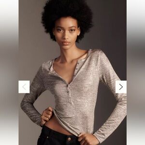 Anthropologie Pilcro Andie Ribbed Henley Top Shine Edition Size S Fairy